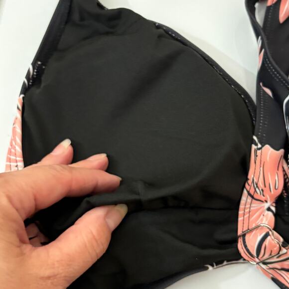 Yonique Black Coral Floral High Waisted Plus Size Bikini Swimwear NWT Size 12W - Picture 10 of 11